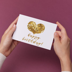 Happy Birthday! Glamourous Gold Sparkles Heart Postcard