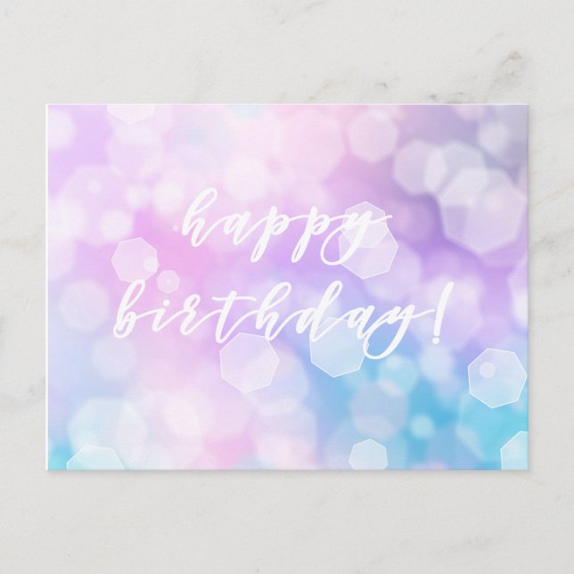 Happy Birthday! Glamourous Purple Bokeh Sparkles Postcard (Front)