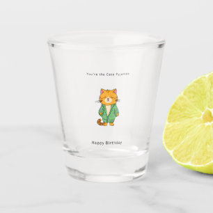 Happy Birthday glass, cat themed birthday Shot Glass