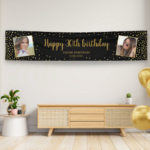 Happy Birthday Glitter 2 Photos Any Age Extra Long Banner