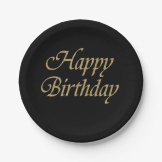 Happy Birthday Glitter Gold Modern Paper Plate
