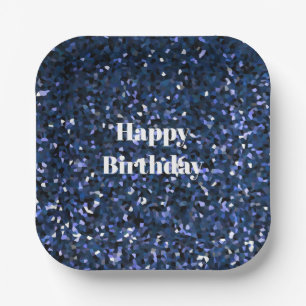 Happy Birthday Glittery Blue Boys Girls Party Cool Paper Plate