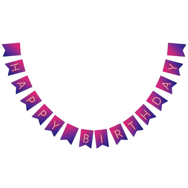Happy Birthday Glowing Neon Lights on Gradient Bunting (All)
