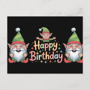 Happy Birthday Gnome and Elf Design Holiday Postcard