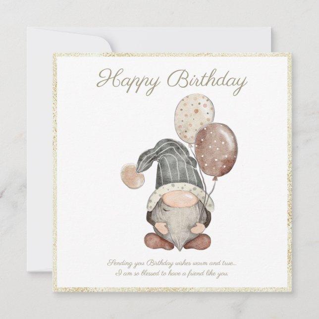 Happy Birthday Gnome Holiday Card (Front)
