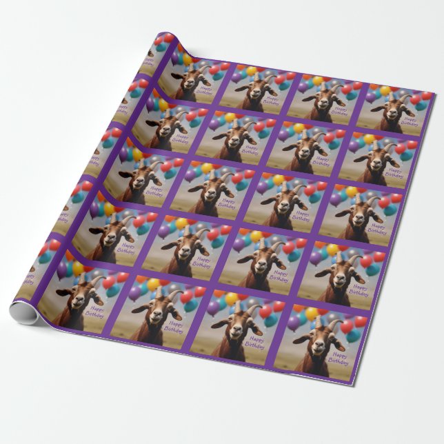 Happy Birthday Goat Wrapping Paper (Unrolled)