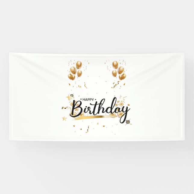 Happy Birthday Gold 4x8 Vinyl Banner (Horizontal)