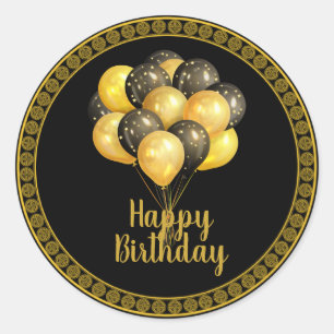 Happy Birthday, gold and black,  Classic Round Sticker