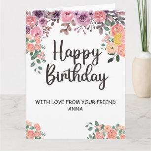 Happy Birthday   Gold and Blush Pink Flowers Card