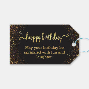 happy birthday gold black glitters modern chic gift tags