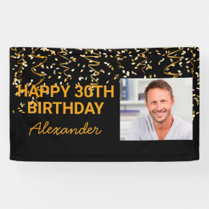 Happy Birthday Gold Confetti Photo Any Year Custom Banner
