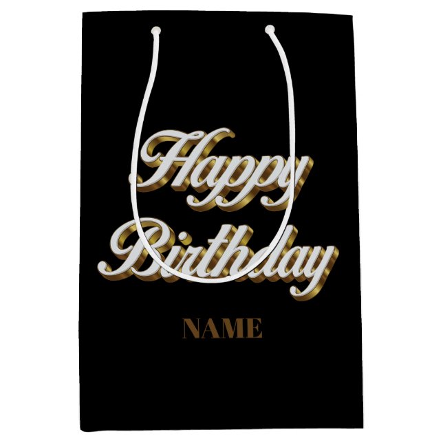 Happy Birthday Gold Elegant Typography  Gift Bag (Front)