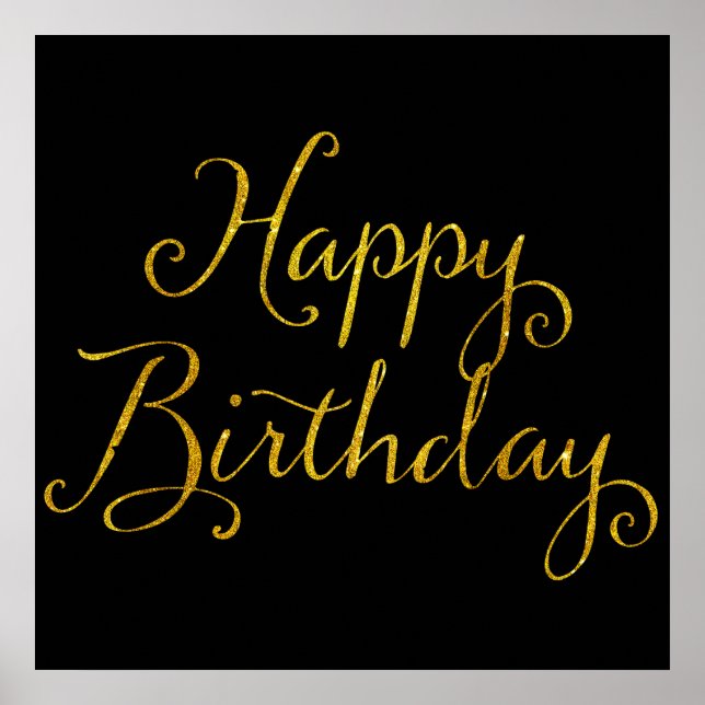 Happy Birthday Gold Faux Glitter Metallic Sequins Poster (Front)