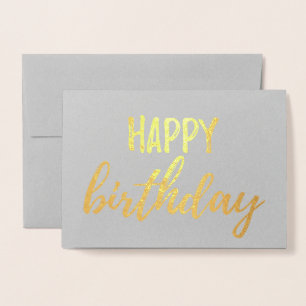 Happy Birthday Gold Foil Grey Brush Brushstroke Card