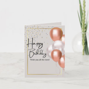 Happy Birthday Gold Frame Stars Balloons Card