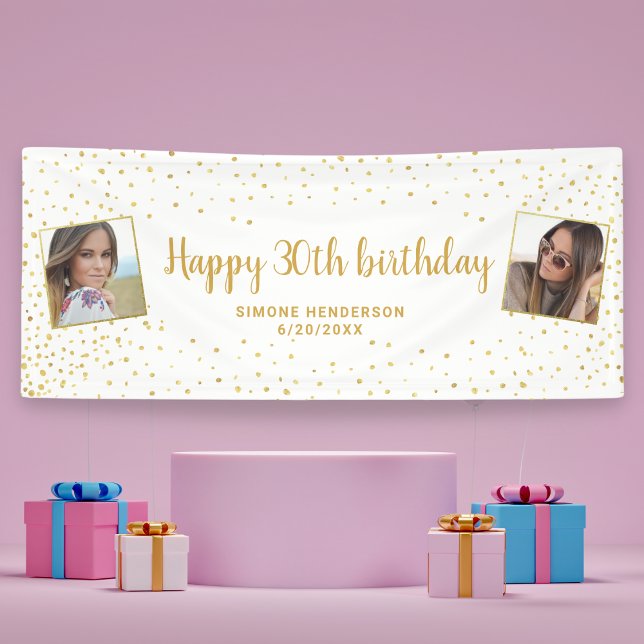 Happy Birthday Gold Glitter 2 Photos Any Age Banne Banner (Creator Uploaded)