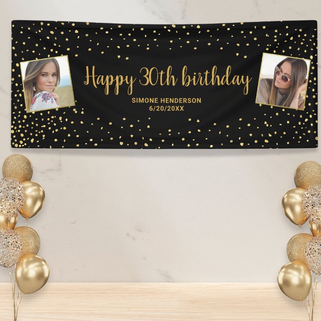 Happy Birthday Gold Glitter 2 Photos Any Age Banner (Creator Uploaded)