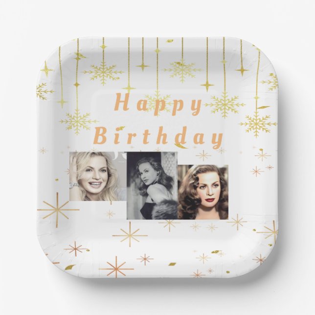 Happy Birthday Gold Glitter all years  Paper Plate (Front)