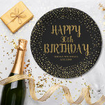 Happy Birthday Gold Glitter Any Year Custom Black Paper Plate<br><div class="desc">Celebrate a big birthday with these fun paper plates featuring birthday girl/boys name and birthday year set against a black background accented with faux gold glitter confetti sparkles.  Fun and festive - perfect for any birthday celebration.</div>