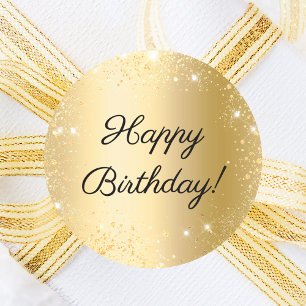 Happy Birthday Gold glitter Classic Round Sticker