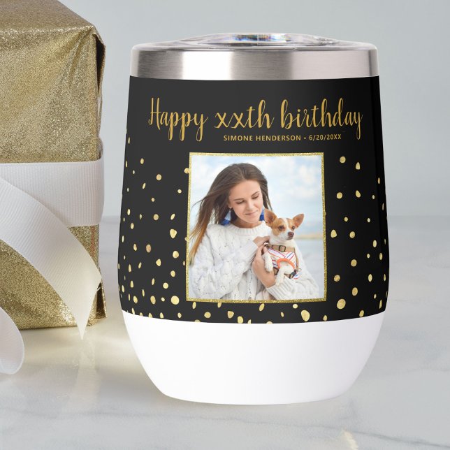 Happy Birthday Gold Glitter Photo Any Year Custom  (Creator Uploaded)