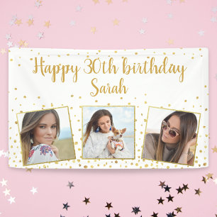 Happy Birthday Gold Glitter Photos Any Year Custom Banner
