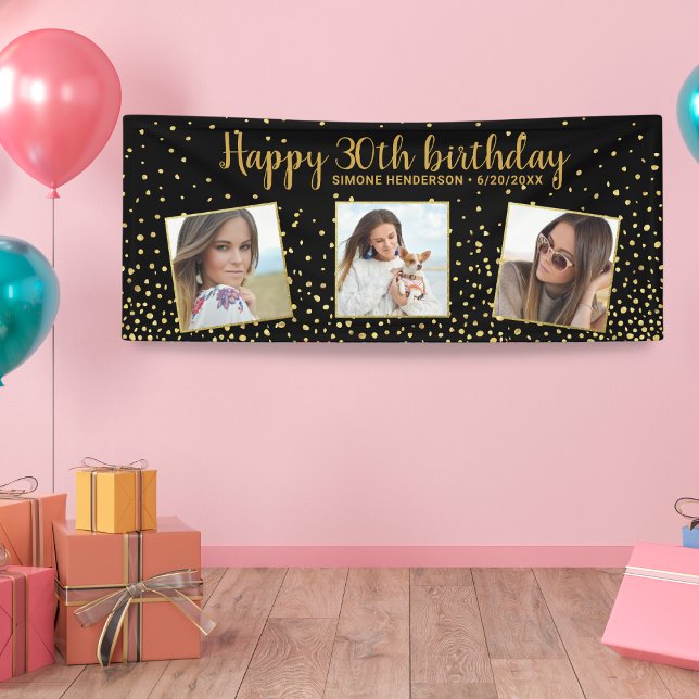 Happy Birthday Gold Glitter Photos Any Year Custom Banner (Creator Uploaded)