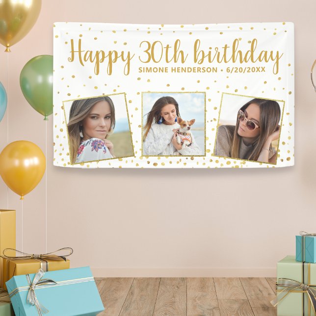 Happy Birthday Gold Glitter Photos Any Year Custom Banner (Creator Uploaded)