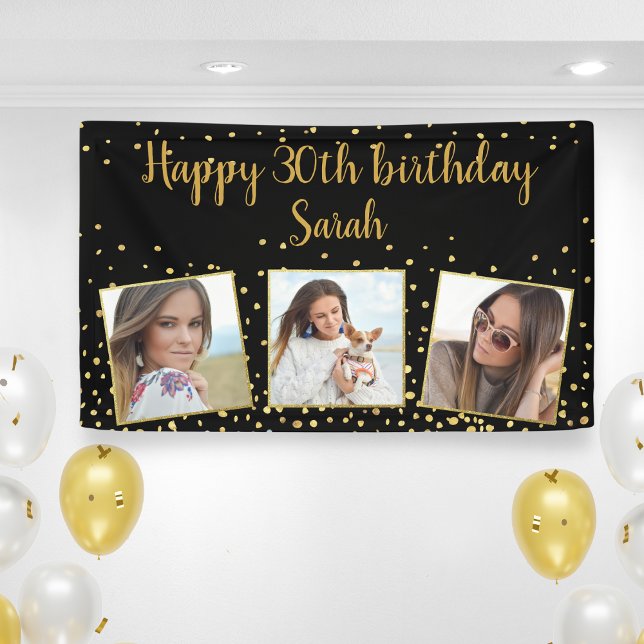 Happy Birthday Gold Glitter Photos Any Year Custom Banner (Creator Uploaded)