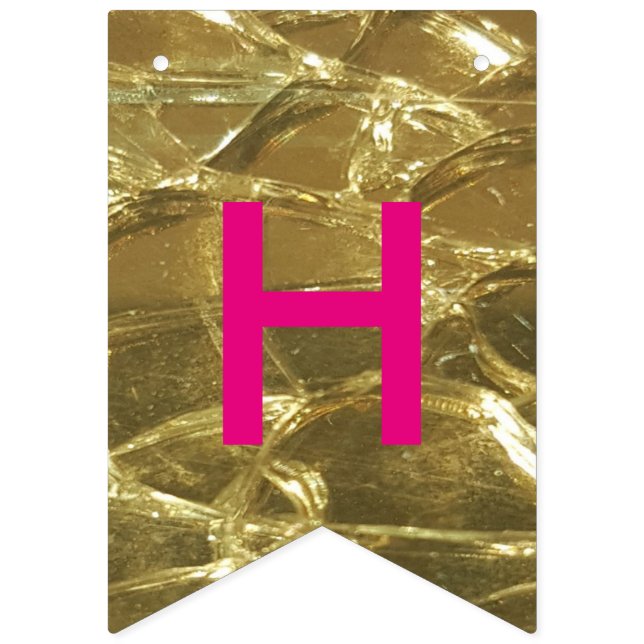Happy Birthday Gold Hot Pink Shiny Glitter Party Bunting (Second Flag)
