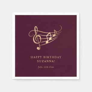 Happy Birthday Gold Music Notes Elegant Napkin