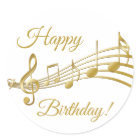 Happy Birthday gold music notes white