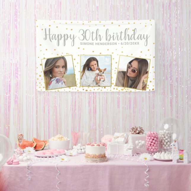 Happy Birthday Gold Silver Photos Any Year Custom  Banner (Party)