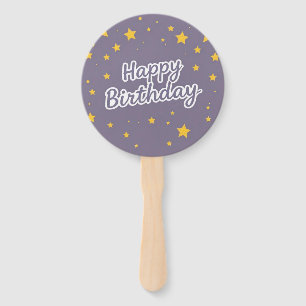 Happy Birthday Gold Stars on Blue Hand Fan