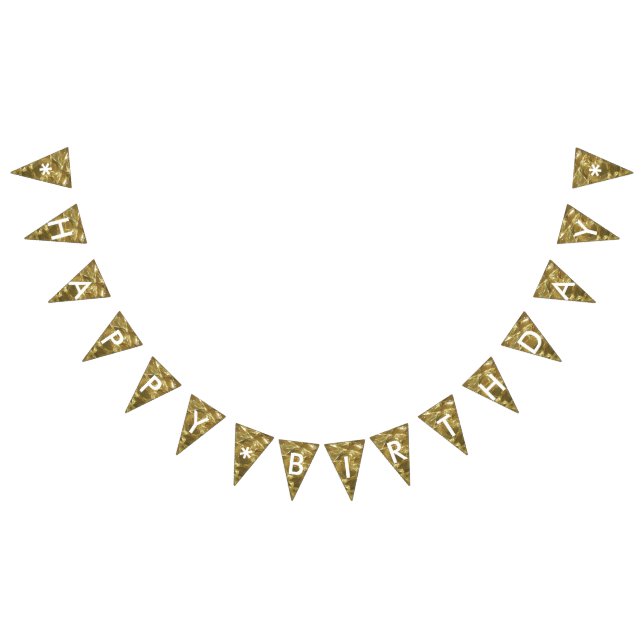 Happy Birthday Gold White Shiny Glitter Party Bunting (All)