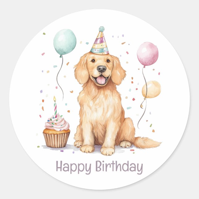 Happy Birthday Golden Retriever Dog Classic Round Sticker (Front)