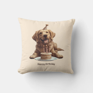 Happy Birthday Golden Retriever Dog Cushion