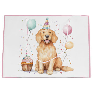 Happy Birthday Golden Retriever Dog Large Gift Bag