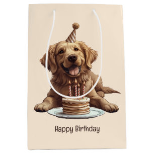 Happy Birthday Golden Retriever Dog Medium Gift Bag