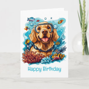 Happy Birthday Golden Retriever Dog Snorkelling Card