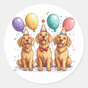 Happy Birthday Golden Retriever Dogs Classic Round Sticker