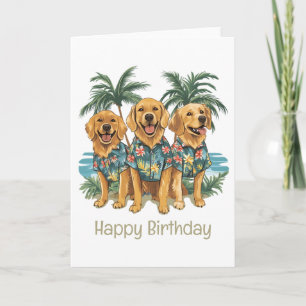 Happy Birthday Golden Retriever Dogs Hawaiian Card