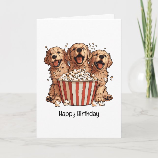 Happy Birthday Golden Retriever Dogs Movie Popcorn Card (Front)