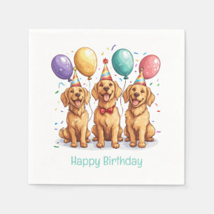 Happy Birthday Golden Retriever Dogs Napkin