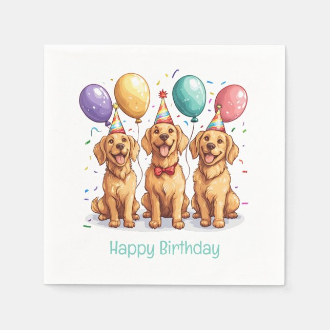 Happy Birthday Golden Retriever Dogs Napkin (Front)