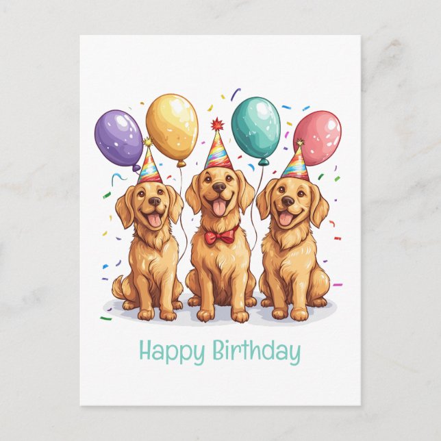 Happy Birthday Golden Retriever Dogs Postcard (Front)
