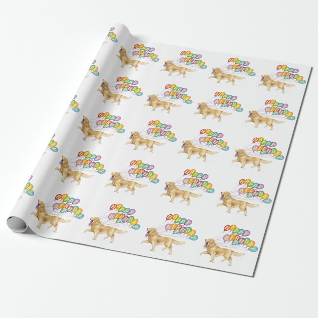 Happy Birthday Golden Retriever Wrapping Paper (Unrolled)