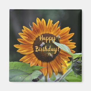 Happy Birthday Golden Sunflower Magnet