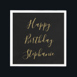 Happy Birthday Golden Yellow Custom Name Monogram Napkin<br><div class="desc">Designed with golden yellow text templates for "Happy Birthday" message and custom name which you may edit to customise. You may also change background colour or text colour as you wish.</div>