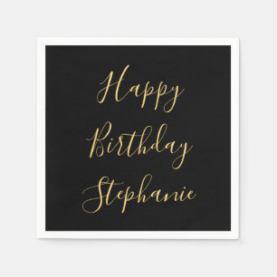 Happy Birthday Golden Yellow Custom Name Monogram Napkin